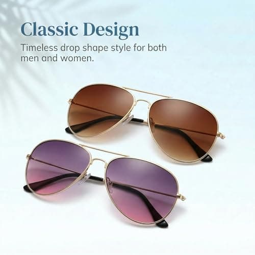 Snugcore 2Pcs Pilot Style Sunglasses for Men and Women, Classic Metal Frame Sun Glasses, UV Protection Sunglasses for Driving Outdoor Sports Travel and Daily Wear — view 4