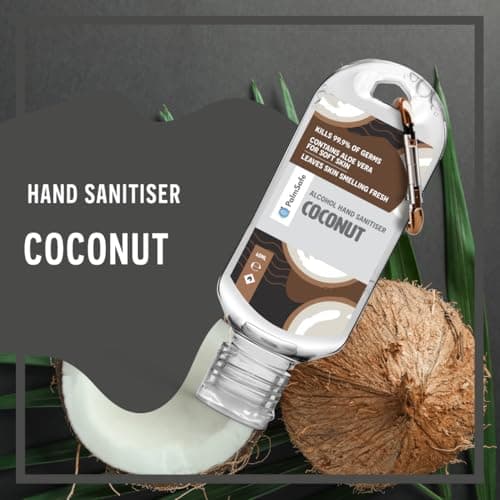 Palm Safe Coconut 60ml Anti Bacterial Premium Hand Sanitiser Travel Size Refillable Clip Bottle Quick Drying Non Sticky Extra Moisturising Kills 99.9% of Viruses and Bacteria — view 3
