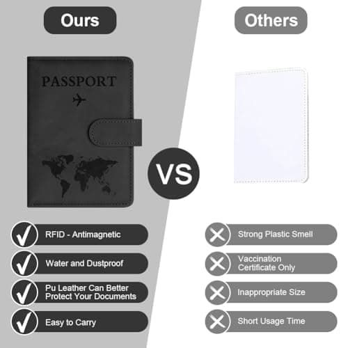 OFFCUP Passport Holder Cover, PU Leather Passport Cover and Luggage Tag Set with RFID Blocking Travel Wallet, Universal Travel Wallet Case Organiser for Money, Boarding Passes, Credit Cards Black — view 6