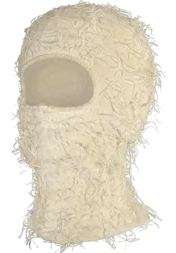 Malaxlx Distressed Balaclava Ski Mask Beige Knitted Balaclava Shiesty Full Face Mask Winter Windproof Beanie Neck Warmer for Men Women