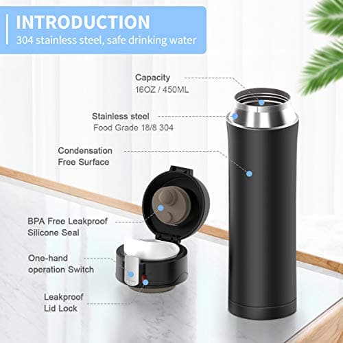 FAPPEN Double Walled Vacuum Flask Thermo, 500ml Stainless Steel Insulated Water Bottle, Flask for Hot and Cold Drinks, Travel Coffee Mug, Sports Water Bottle, Drinks Cup (Black) — view 3