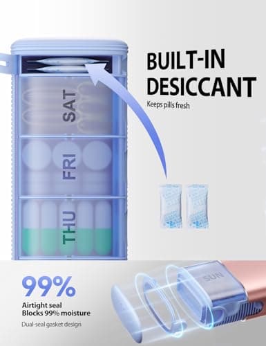 Vaydeer Metal 7 Day Pill Organiser, Once Daily, with Desiccant, Silver — view 3