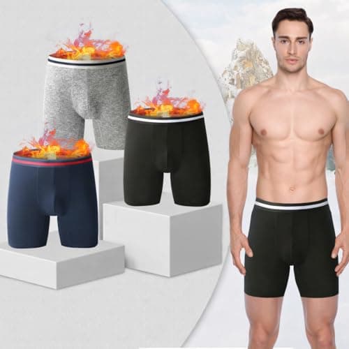Nuofengkudu Mens Thermal Seamless Boxer Briefs Long Leg Warm Underwear 3D Pouch Bulge Support Stretch Waistband Comfy Trunks Winter Male Classic Anti-Chafing Underpants E 3 Pack Black Grey Red XL — view 2