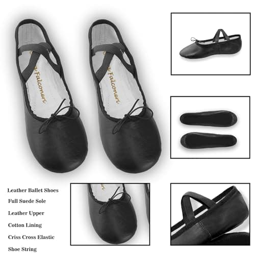 Ballet Dance Shoes - Full Flat Leather Sole Dancing Shoe Yoga Gymnastic Slippers for Girls - Kids Women & Adults Black — view 3