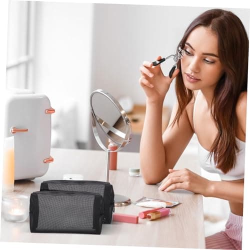 HAPINARY 3pcs Mesh Cosmetic Bag Set for Travel and Fitness, Portable Nylon Makeup Organizer with Moisture Reduction and Air Circulation Features, Black Vanity Bag for Electronic — view 4