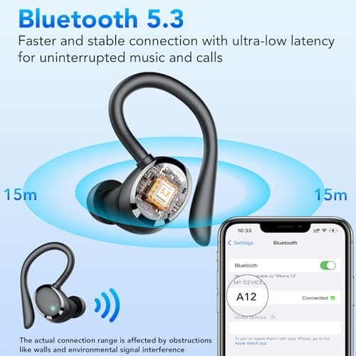 2026 Wireless Earbuds with Earhook, Bluetooth 5.3 Ear buds, IPX7 Waterproof — view 3