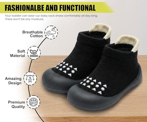 Dookeh Baby Shoes Boys Girls First Walking Shoes Non Slip Soft Sole Sneakers Toddler Infant Babygirl Sock Shoes (A2-Black, UK Footwear Size System, Toddler, Age Range, Medium, 12 Months, 18 Months) — view 4