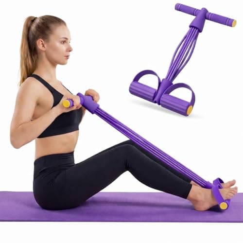Pedal Resistance Bands with Handle – 6 Tube Heavy Resistance Sit Up Pull Rope, Foot Pedal Exercise Bands for Abs, Arms, Legs & Core Workout, Portable Home Gym Equipment (Purple)