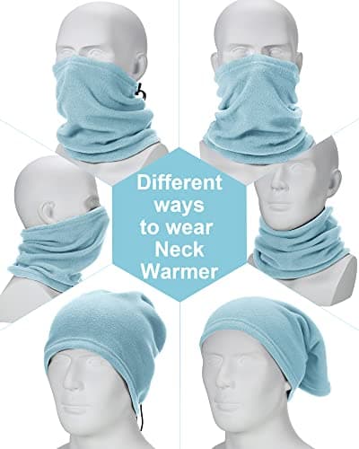 Hicarer 4 Pieces Winter Fleece Neck Warmer Snoods for Men Women Gaiter Thick Thermal Windproof Ski Neck Scarf Balaclava(Light Grey, Pink, Light Blue, Beige) — view 3