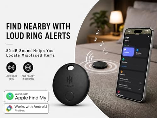 HH-Tech Dual-System Smart Tracker Tags Compatible with iOS & Android (Pack-4 Black), Works with Apple Find My & Google Find Hub, Bluetooth Item Finder for Keys, Wallet, Luggage, Bags, and More — view 3