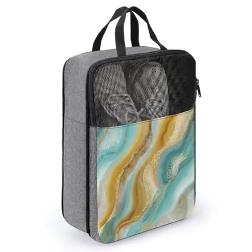 Crystalline Bands in Warm Butter Yellow Turquoise Shoe Bag for Travel Daily Use Anti-dust Storage Carrier Golf Shoe Pouch — view 3