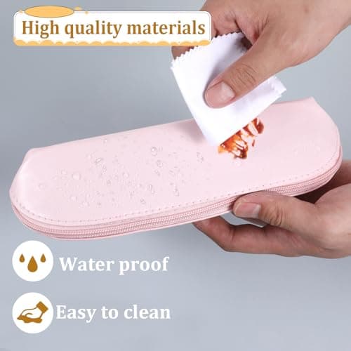 Leather Makeup Brush Bag with Zipper, Portable Travel Cosmetic Organizer Case, Compact Toiletry Pouch for Daily Work Essentials — view 4