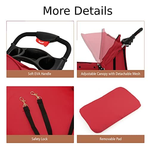 Maxmass Travel Pet Stroller, Foldable Small Medium Sized Dog Cat Trolley with Storage Basket, Safety Belt and Cup Holder, 4 Wheels Puppy Pushchair (Red) — view 5