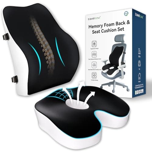 Travel Ease Memory Foam Seat Cushion & Lumbar Support Pillow Set, Ergonomic Comfort for Office Chair, Car Seat, Home Use & Travel, Chair Pad for Back and Butt Support, Black