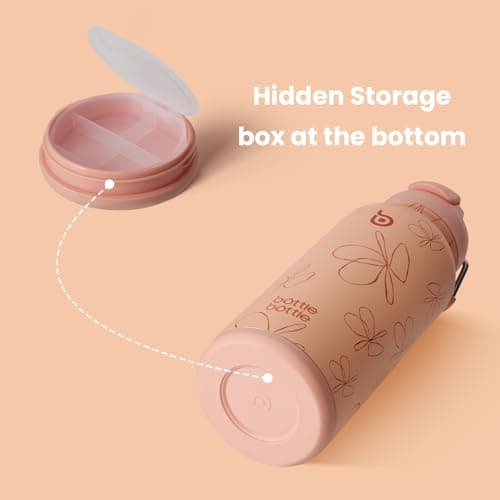BOTTLE BOTTLE Insulated Water Bottle 950ml(32oz) Stainless Steel Sports Water Bottles with Straw Dual-use Lid Drink Flask Design for Gym with Pill Box (Yellow-Pinky Flower) — view 2