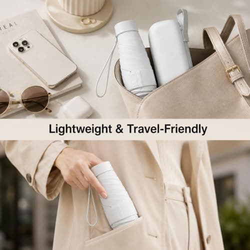 RubyTint Compact Travel Umbrella, UPF 50+ UV Protection, White, Carry Case — view 2