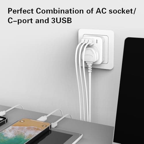 UK to South Africa Plug Adapters, South Africa Power Converter with 4 USB Grounded Universal Travel Adapter 3 pin for South Africa Ghana, Bahrain, Mauritius etc (Type M travel adapter) — view 4