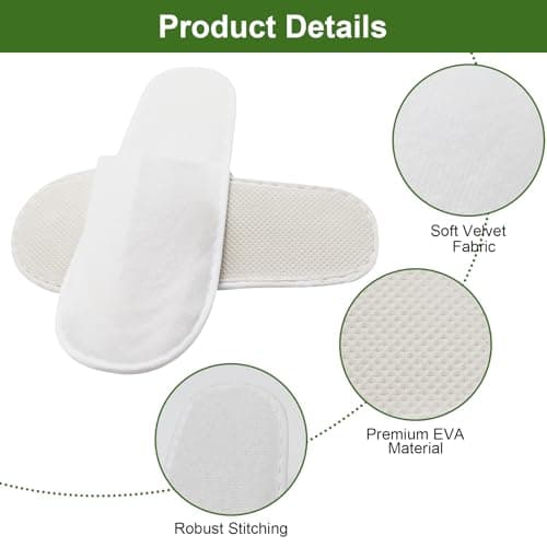 RESTALLADNWEST 14 Pairs Disposable Spa Slippers - White Closed Toe Hotel/Guest Slippers for Women & Girls - Perfect for Parties, Travel, Home & Hotel Use — view 5