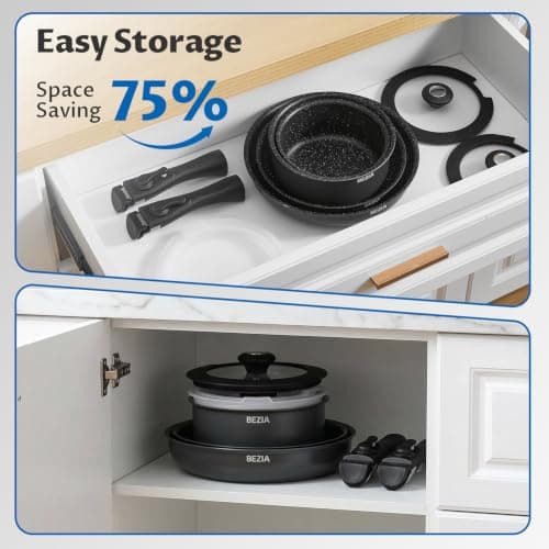 BEZIA Induction Hob Pan Set, Non Stick Saucepan Set with Detachable Handles — view 2