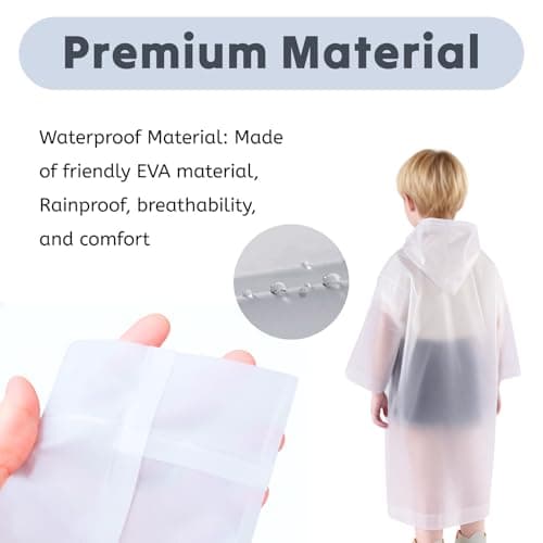 AropaeenGlowry 2pcs Kids Waterproof Rain Poncho with Hood & Sleeves - Reusable EVA Raincoat for Boys Girls, Camping & Travel, White — view 4