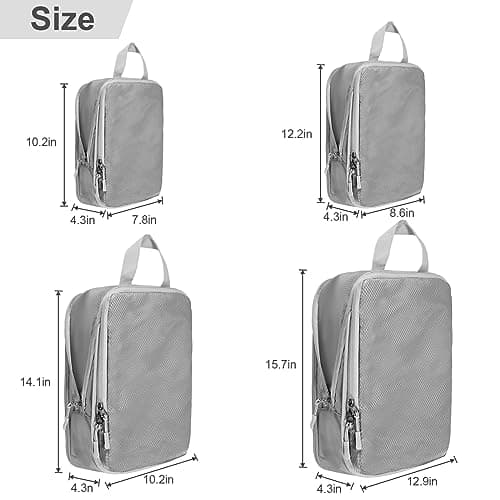 Compression Packing Cubes,Travel Storage Bag, Travel Packing Essentials for Suitcase Organizer Bags, Packing Organiser for Carry On Luggage (Grey, Set of 4) — view 3