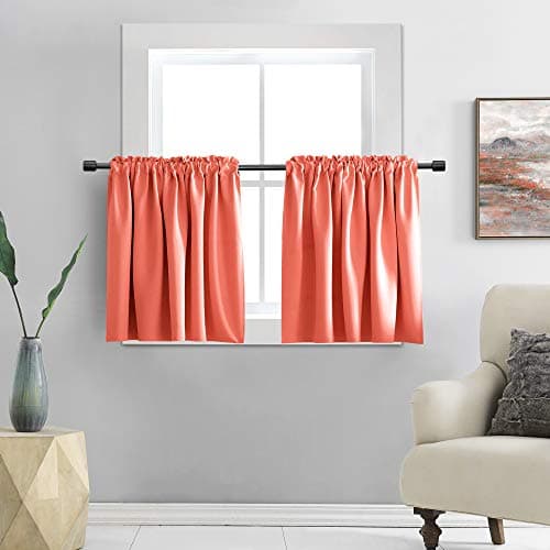 DONREN Room Darkening Half Curtains for Small Windows - Cabinet Curtain Tiers for Kitchen with Rod Pocket (Coral,42 x 36 Inch Length,2 Panels)
