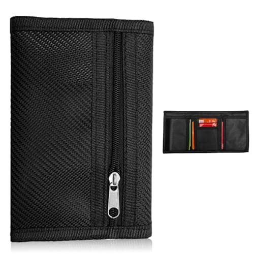 Slim Wallet for Men UK Trifold, RFID Blocking Travel Wallet, Secure Credit Card Holder, Compact Travel Small Coin Purse with Carbon Fiber, Sports Purse with Zipper for Travel Fathers Boyfriends Gift
