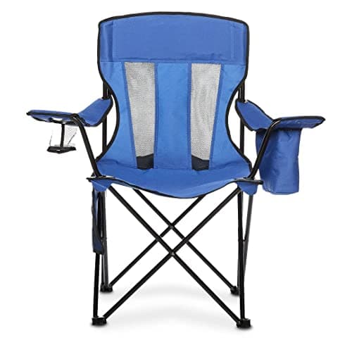 Amazon Basics Comfortable, Heavy Duty, Portable Camping Chair with 4-Can Cooler, Side Pocket, Cup Holder, and Carry Bag, Collapsible for Camping, Fishing, Beach, and Backpacking, Large, Mesh, Blue — view 4
