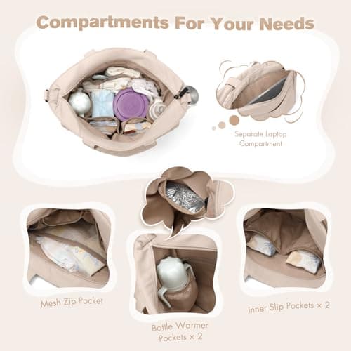 GOLF QUALITY 14L Puffer Diaper Bag, Large Capacity Travel Diaper Bags, Hospital Shoulder Bag for Mom, Elegant Apricot, 22L — view 2