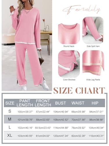 Famulily Womens Sets Clothing Sweater Sets 2 Piece Crew Neck Top Travel Outfits Side Split Hem Khaki XL — view 6