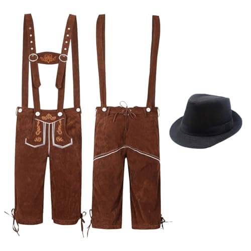 Men's Costume Trousers Short with Braces Oktoberfest Set Bavarian Costume Fashion Beer Festival Outfit with Alpine Hut Hat Cosplay Traditional Fancy Dress Costume Party Marquee Tent Festival Alcohol