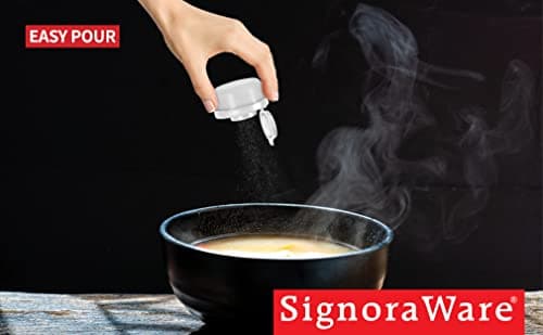 SIGNORAWARE Salt and Pepper Shakers Moisture Proof Set of 2 Small Mini Salt Shaker to go Camping Picnic Outdoors Kitchen Lunch Boxes Travel Spice Set Clear with Red Covers Plastic Airtight Dispenser — view 2