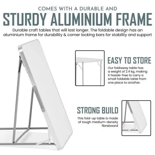 SA Products Utility Folding Table - Portable Foldable Table for Camping, Party & Picnic - Lightweight Small Folding Table - Sturdy Outdoor Patio Furniture with Aluminium Frame (2.3ft White) — view 5