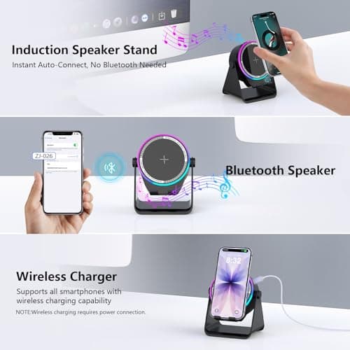 Gifts For Men,Wireless Induction Bluetooth Speaker with Charger Phone Stand — view 5