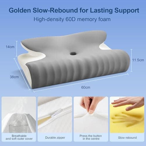 Winthome Memory Foam Pillow for Neck Pain, Restorative Sleep Cervical Pillow, 60D Slow Rebound Ergonomic Pillow with Removable Cover — view 5