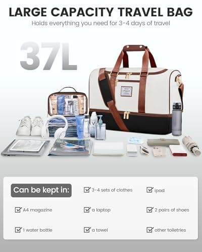 LOVEVOOK Travel Bags for Women, Waterproof Weekend Hospital Overnight Holdall with Toiletry Bag, Gym Yoga Bags with Shoe Compartment & Wet Pocket, Carry On Hand Luggage Bag for Travel Sports — view 5