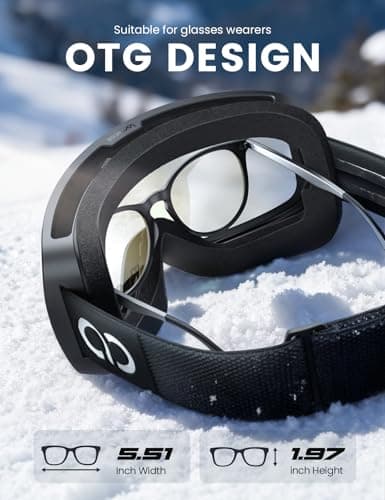 Lamicall Ski Goggles, Skiing Goggles - 【HD Spherical Lens】 Anti-fog Snow Snowboard Goggles with Wide OTG Over Helmet Compatible, UV400 Protection for Men & Women - Black Frame - Gold — view 6