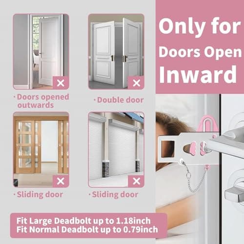 Portable Door Lock & Door Stop Alarm Set, Dual Protection Home Security Door Kit, Travel Hotel Lock Devices Pocket Self Defensey Tools for Traveling Hotel Home Apartment (Pink) — view 4