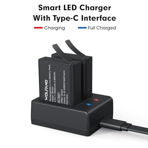 WOLFANG Action Camera Kit, Charging Kit with Two 1350 mAh Batteries and USB Charger GA100 / GA120 / GA200 / GA300 — view 3
