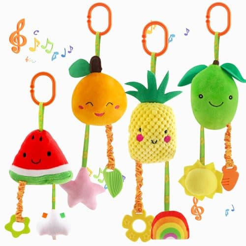 KAKIBLIN Baby Hanging Rattle Toys, 4 Pack Car Seat Stroller Baby Toys