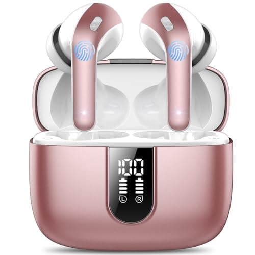 Ear Buds Wireless Earbuds, 50H Playtime Bluetooth Earbuds, Bluetooth Headphones 5.3, Bass Boost 85%, In Ear Headphones with 4 ENC Call Noise Cancelling Mics, Earbuds IPX7 Waterproof, USB-C Pale Rose