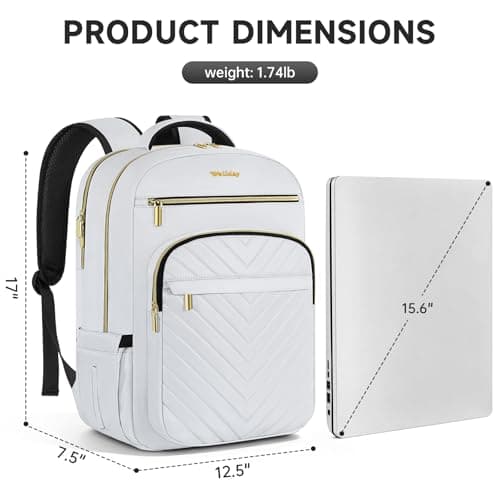 WELIDAY Laptop Travel Work Backpack for Women College Laptop Backpack, White, 17.3in, Quilted Casual Daypack — view 5