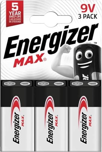 Energizer Max - 9V Battery (3 Pack) - Nine Volt Alkaline Block Batteries