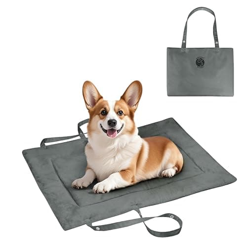 Pawsee Waterproof Portable Dog Settle Mat, 80 x 60 CM Foldable Dog Travel Mat, Washable Camping Dog Bed for Car Boot, Small Roll Up Pet Mat, Grey