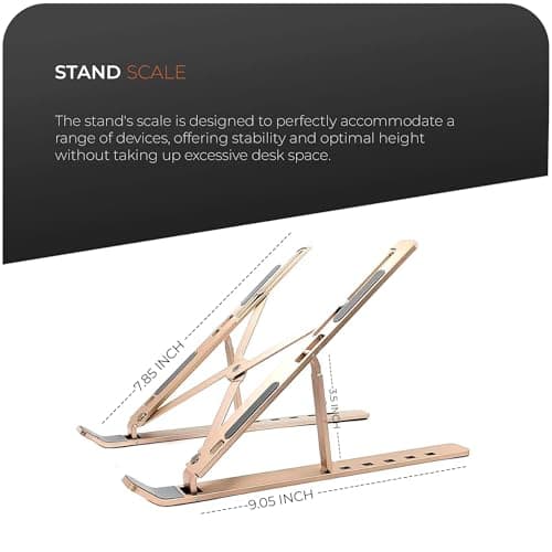 Roe Tenpo Adjustable Laptop Stand for Desk, 6-Angle Laptop Riser Portable Laptop Holder, Air-Ventilated Cooling Notebook Stand for Compatible with MacBook Air, Pro, Dell 10-15.6” (Gold) — view 2