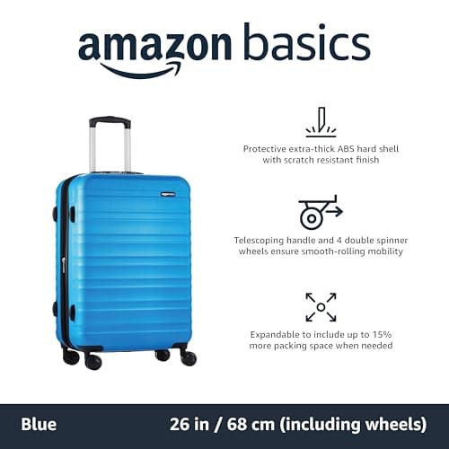 Amazon Basics Hard Shell Medium Suitcase - Expandable ABS Travel Luggage with 4 Double Spinner Wheels - Scratch Resistant and Lightweight Construction - 68 x 45.1 x 28.6cm - Light Blue — view 2