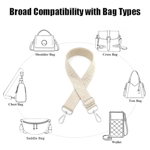 Funngy Wide Bag Strap,Handbag Strap Adjustable Wide Replacement Bag Strap 3.8cm Canvas Crossbody Shoulder Strap for Handbags Purses Totes Satchels and Backpacks with Silver Buckle — view 4