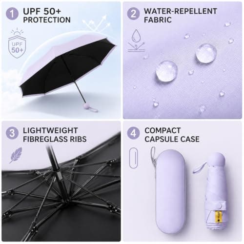WHJYCC Compact Folding Umbrella - Lilac Travel Umbrella with Case — view 3