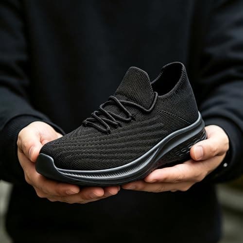 HOIYHEK Mens Trainers Lightweight Breathable Walking Shoes Casual Mesh Sneakers with Cushioned EVA Sole Comfortable Everyday Shoes for Gym Work Travel All Black Size 13 — view 3