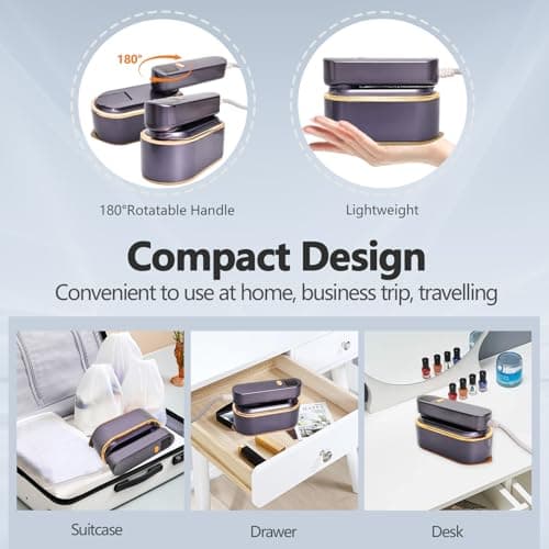 ZStarlite Travel Steamer Portable & Folding Steam Iron with LCD Screen 180°F, Handheld Clothes Steamer 1300W 150ML Steamer 10s Fast Heat-up 3 Steam Levels for Travel, Home, Office(Purple) — view 5